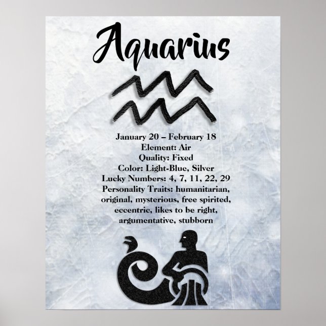 Poster Símbolo astrologico Aquário Horoscópio Zodiac Símb (Frente)