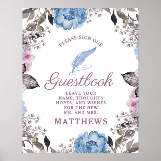 Poster Símbolo Azul e Rosa Parisiense Sinal de Guestbook (Frente)