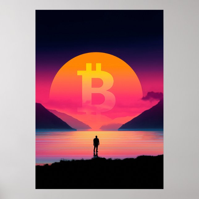 Poster Símbolo Bitmoney retro sunset 80s (Frente)