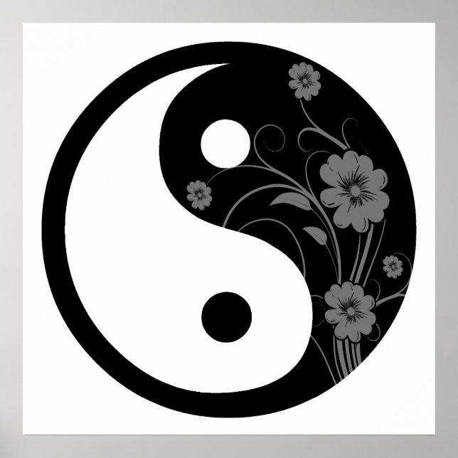 Pôster Símbolo Black Floral Yin Yang (Frente)