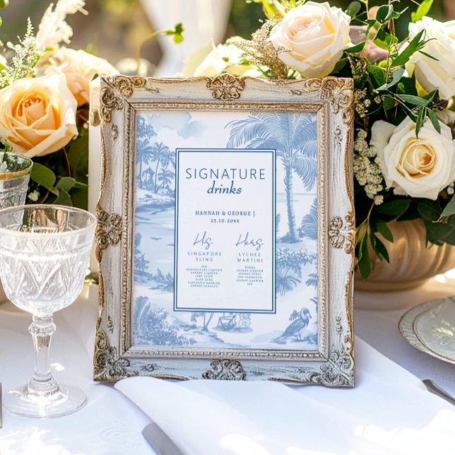 Poster Símbolo Blue Coastal Toile Wedding Signature Drink (Criador carregado)
