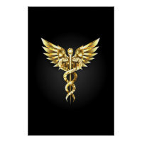Símbolo Caduceu Poligonal Dourado