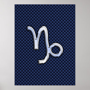 Poster Símbolo Capricórnio Marinho Estilo de Fibra Azul