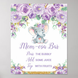 Poster Símbolo Chá de fraldas de Elefante Floral Roxo Mom