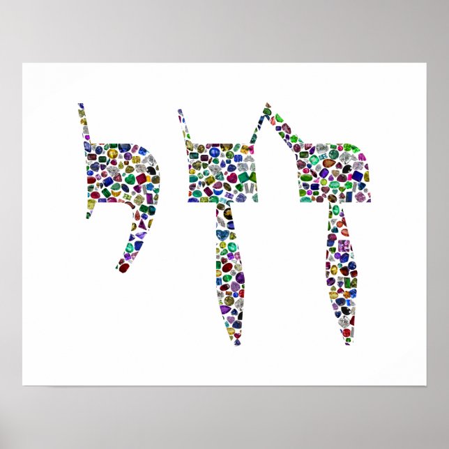 Poster Símbolo Chai feito com Pedras Gemáticas em Todas a (Frente)