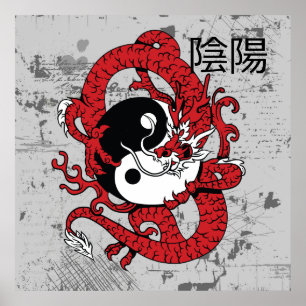Poster Símbolo chinês e dragão de Yin yang