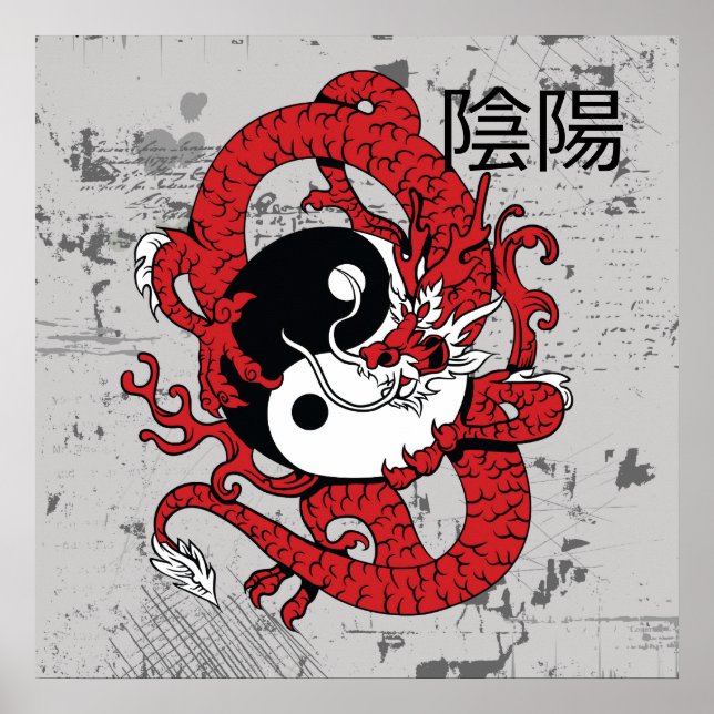 Poster Símbolo chinês Yin yang e dragão (Frente)