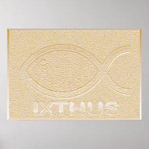 Poster Símbolo cristão dos peixes de IXTHUS - ouro