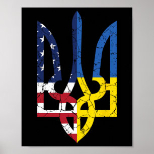 Poster Símbolo da Bandeira Americano Ucraniano Amor Apoie