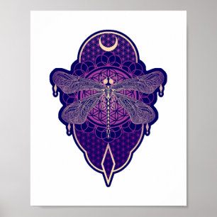 Poster Símbolo da Flor de Vida Mandala, Dragonfly Geométr