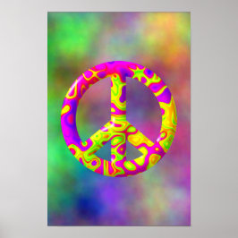 Poster Símbolo da Paz psicodélico amarelo rosa 3D no Plas