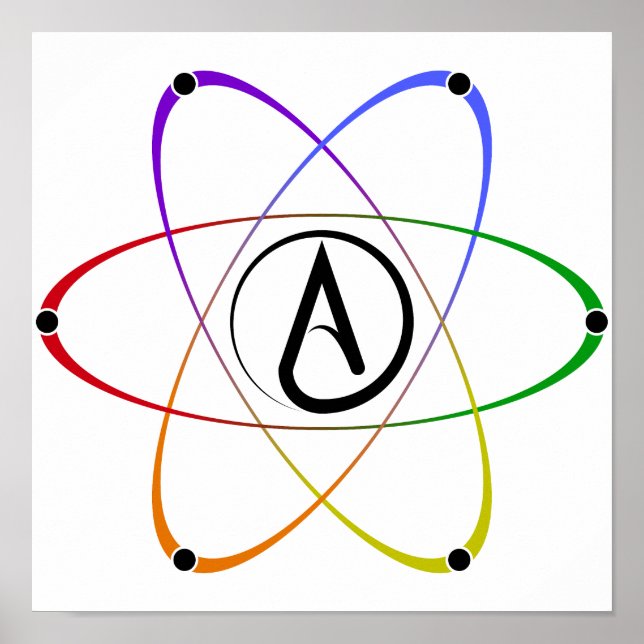 Poster Símbolo de Átomo Ateu Arco-íris Preto (Frente)
