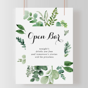 Poster Símbolo de Bar Aberto de Casamento Botânico Euca