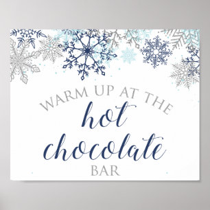 Poster Símbolo de Bar de Chocolate Quente Azul e Floco d