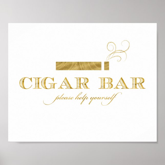 Pôster Símbolo de Bar de Cigarro - Faux Gold Foil Shimmer (Frente)