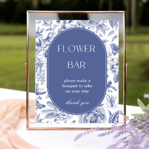 Poster Símbolo de Bar de Flor de Chinoiserie Azul e Branc