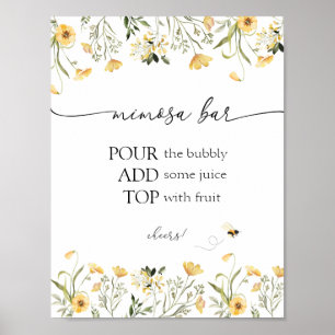 Poster Símbolo de Bar de Flor Selvagem Amarelo de Abelha