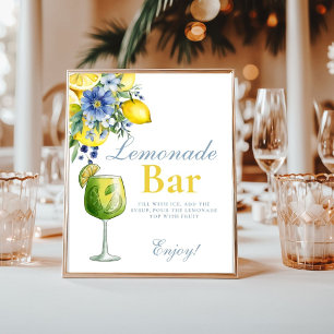 Poster Símbolo de Bar de Lemon Blue Floral Citrus Lemonad