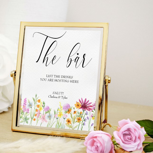 Poster Símbolo de Bar Floral de Casamento Floral de Wildf (Wildflower wedding bar poster to order professionally printed or as a printable digital download)