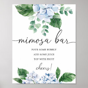 Poster Símbolo de Bar Floral Mimosa Azul Hydrangea