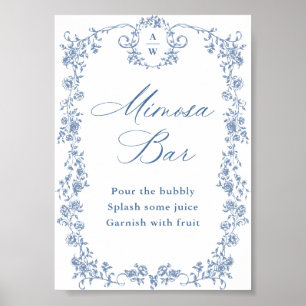 Poster Símbolo de Bar Grace Mimosa Ornamentado Flor Azul