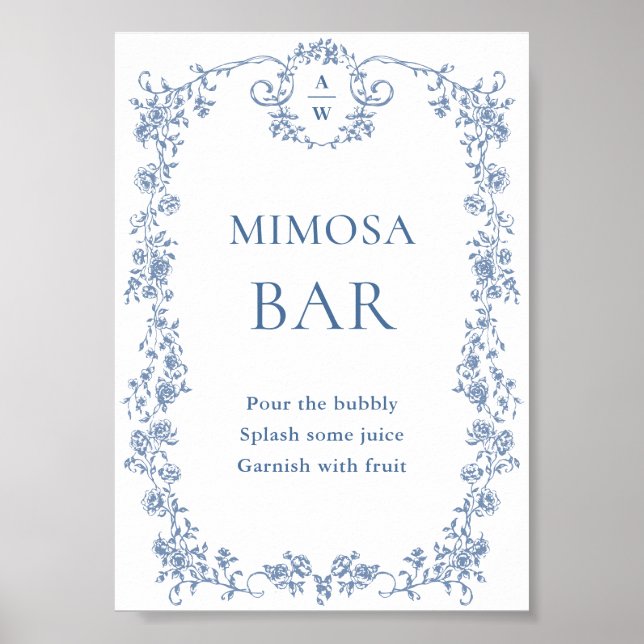 Poster Símbolo de Bar Grace Mimosa Ornamentado Flor Azul  (Frente)