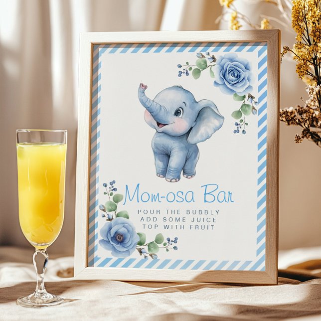 Poster Símbolo de Bar Mãe-osa - Blue Floral Baby Showe (Cute mimosa bar sign)