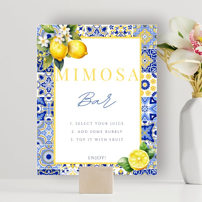Poster Símbolo de Bar Mimosa Chá de panela (Italian Lemon Bridal Shower Mimosa Bar Sign Poster)