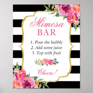 Poster Símbolo de Bar Mimosa, Chá de panela Floral Rosa F