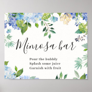 Poster Símbolo de Bar Mimosa Chic Floral Blue Hydrangea P