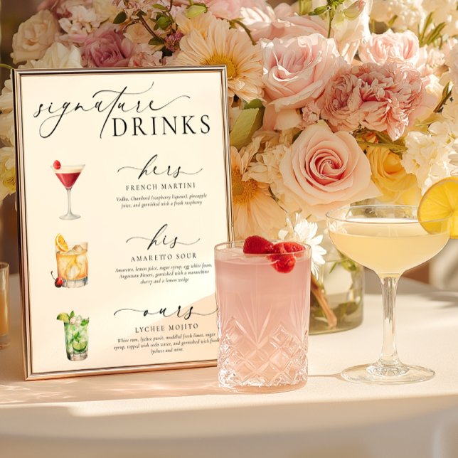 Poster Símbolo de bebidas de assinatura mínima moderna El (Criador carregado)