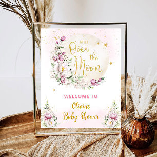 Poster Símbolo de boas-vindas à Lua Floral Rosa