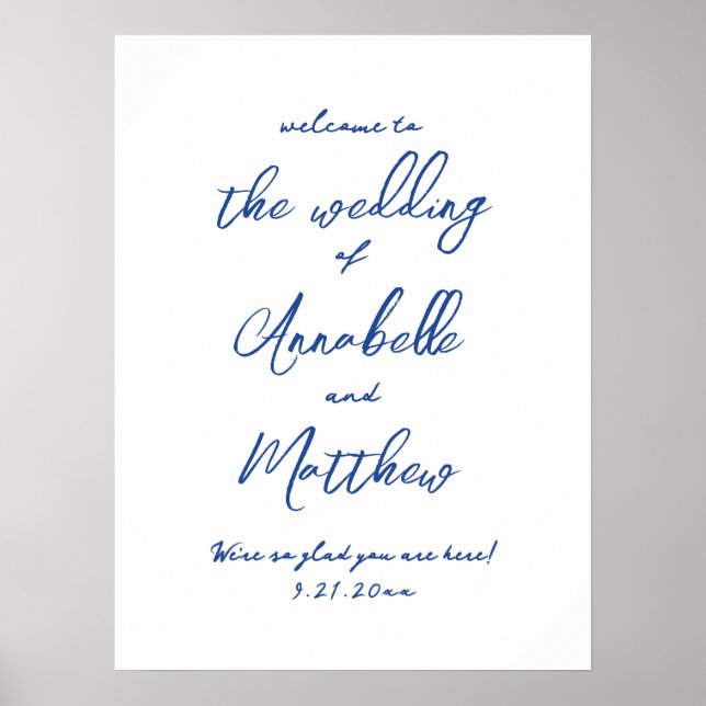 Poster Símbolo de Boas-vindas de Casamento Azul Escrito à (Frente)