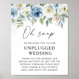 Poster Símbolo de Boas-Vindas do Casamento Azul Floral D