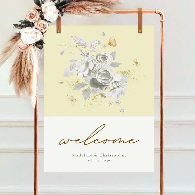 Poster Símbolo de Boas-vindas do Casamento Floral Amarelo (Criador carregado)