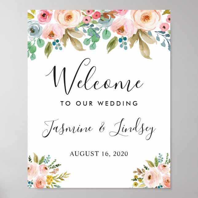 Poster Símbolo de Boas-vindas do Casamento Floral de Wate (Frente)