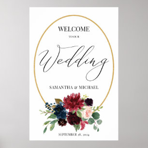 Poster Símbolo de Boas-Vindas do Casamento Floral Dourad