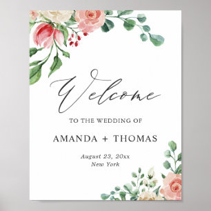 Poster Símbolo de Boas-vindas do Casamento Floral Rosa da