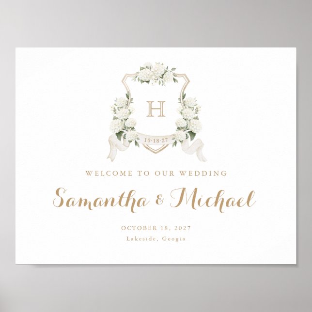 Poster Símbolo de boas-vindas do Floral White Hydrangea C (Frente)