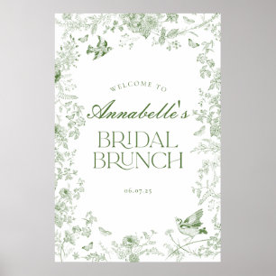 Poster Símbolo de boas-vindas do Green Toile Jouy Floral