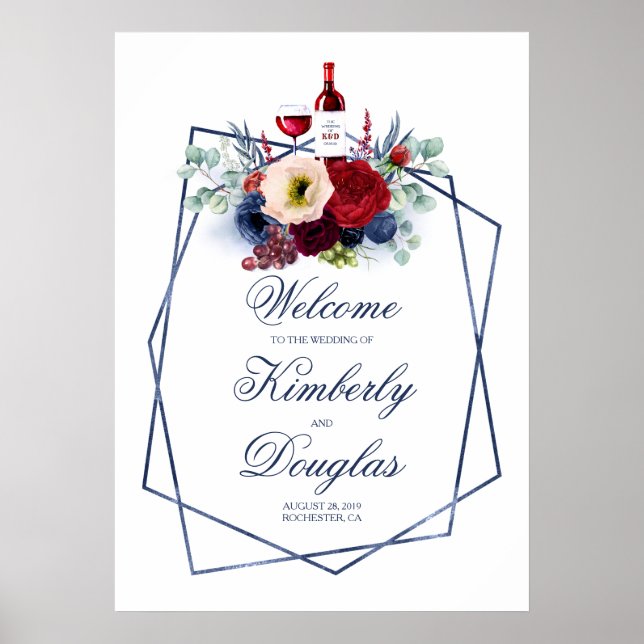 Poster Símbolo de boas-vindas do Marinho Vermelho e Azul (Frente)