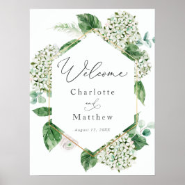 Poster Símbolo de Boas-vindas Hydrangea e Greenery Weddin