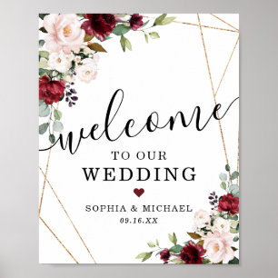 Poster Símbolo de Bourgundy Blush Floral de abstrato Dour