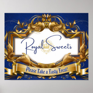 Poster Símbolo de Buffet Azul e Elegante Dourado dos Swe