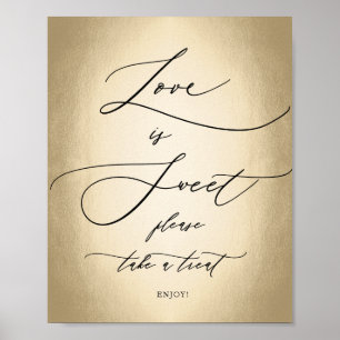 Poster Símbolo De Casamento Caligráfico Dourado Amor É Bo