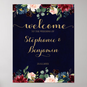 Pôster Símbolo de Casamento de Boho Russo Floral Marinho