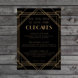 Poster Símbolo de casamento do Menu de Cupcake Dourado Cl
