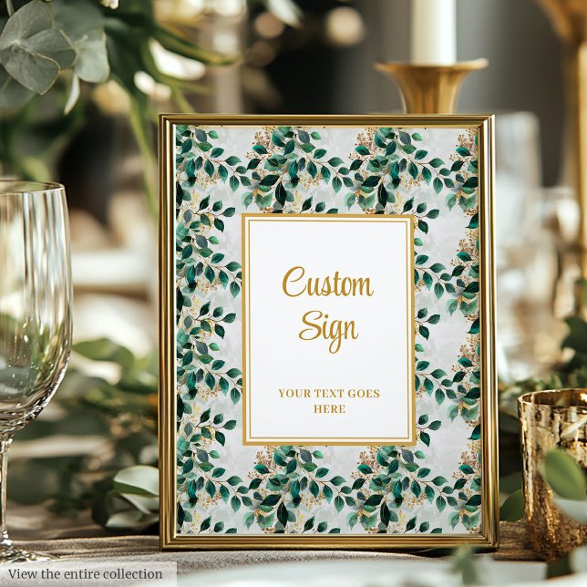 Poster Símbolo de Casamento Eucalyptus Dourado verde-escu (Glamorous Dark Green Gold Eucalyptus Wedding Sign)