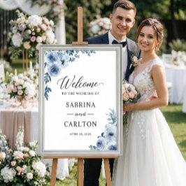 Poster Símbolo de Casamento Floral Azul Bohemian Dusty