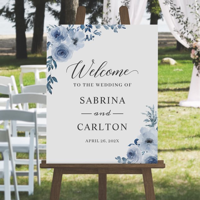 Poster Símbolo de Casamento Floral Azul Bohemian Dusty (Criador carregado)